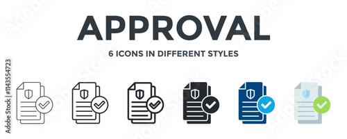 APPROVAL icon in different style vector illustration. Designed in thin line, regular line, bold line, glyph, color fill, and flat style can be used for web