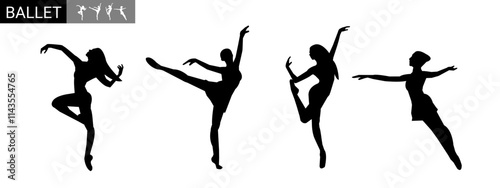 Set of ballerina dancer silhouettes isolated on white background. Vector woman ballet dancer.