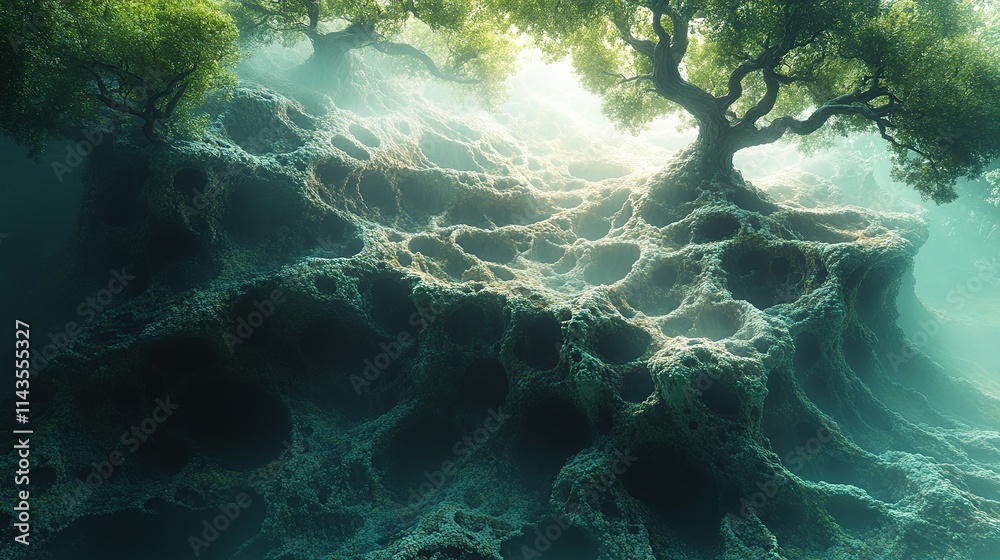 Ancient Trees Rooted In A Cavelike Rock Formation Ancient Trees Rooted In A Cavelike Rock Formation