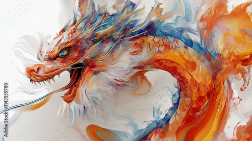 Abstract and artistic digital dragons painted in expressive colors, blending modern design techniques with cultural symbolism and fantasy themes photo