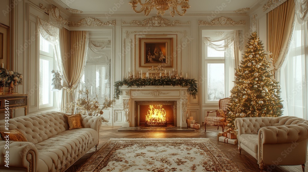 custom made wallpaper toronto digitalElegant royal room with fire place. luxury soft sofa near chrismas tree. classic room decorated for new year