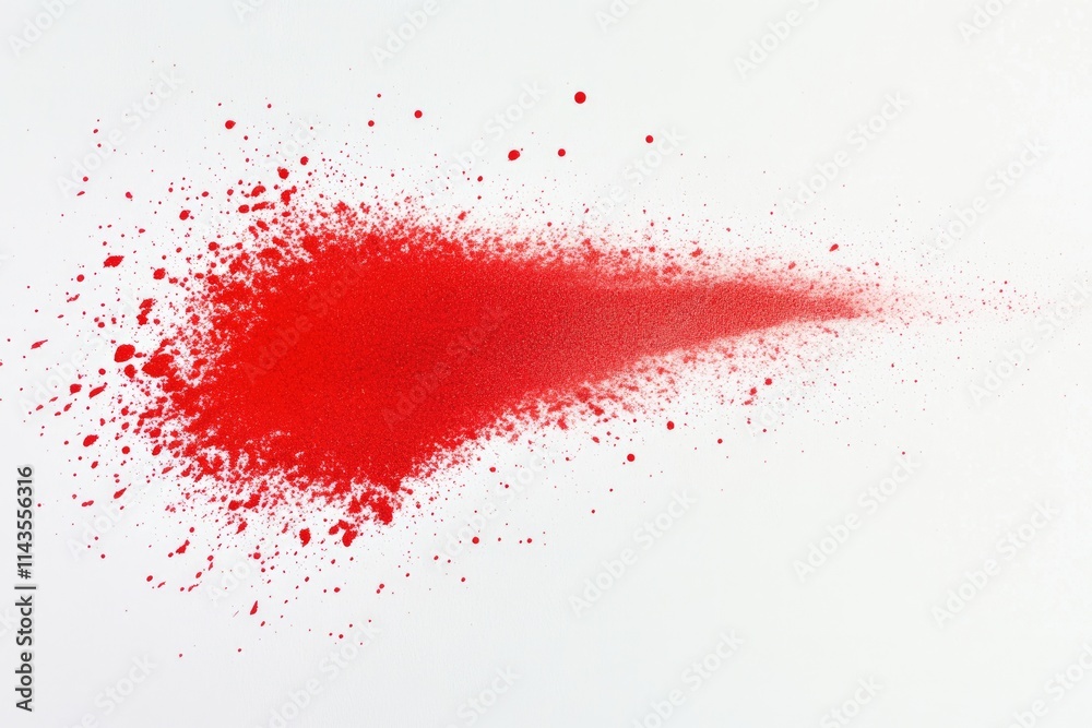 Crimson Spray Paint on Crisp White Paper: Textured Gradients and Dynamic Particle Detail Crimson Spray Paint on Crisp White Paper: Textured Gradients and Dynamic Particle Detail