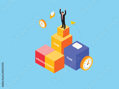 Business Success Concept with Time Management and Productivity Blocks 3d isometric vector illustration