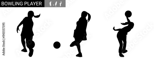 silhouette of female bowler. hobbies, sports, different poses. vector illustration.