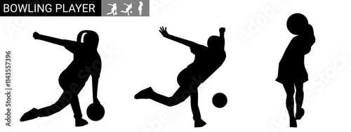 silhouette of female bowler. hobbies, sports, different poses. vector illustration.