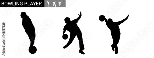silhouettes of bowlers in various poses. vector illustration.