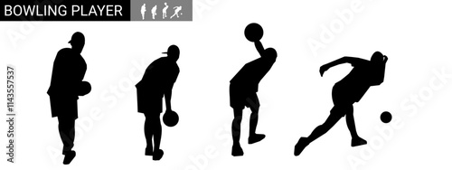 silhouettes of bowlers in various poses. vector illustration.