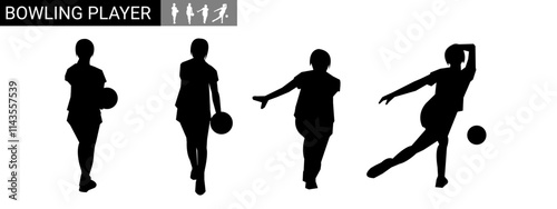 silhouettes of bowlers in various poses. vector illustration.