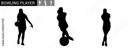 silhouette of female bowler. hobbies, sports, different poses. vector illustration.