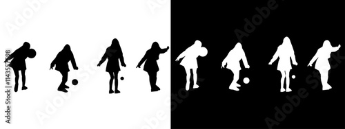 silhouette of female bowler in various poses. vector illustration.