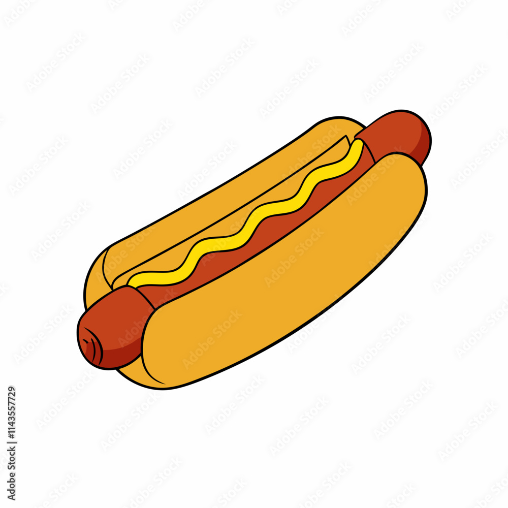 A low-poly hot dog in brown bun with yellow mustard A low-poly hot dog in brown bun with yellow mustard