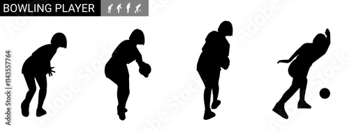 silhouette of female bowler in various poses. vector illustration.