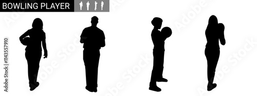 silhouette of children playing bowling. hobby, sport. vector illustration.