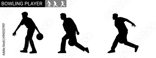 Set of bowler silhouettes. bowler, hobby, sport. different actions, poses. vector illustration.