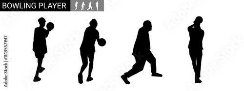 Set of bowler silhouettes. bowler, hobby, sport. different actions, poses. vector illustration.