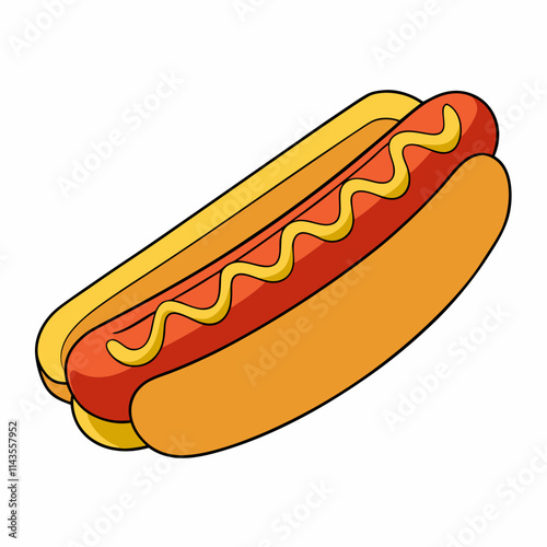 A low-poly hot dog in brown bun with yellow mustard
