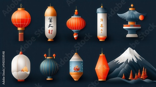 Captivating collection of colorful and stylized Japanese lanterns showcasing the cultural heritage traditional design and flair of this iconic Asian