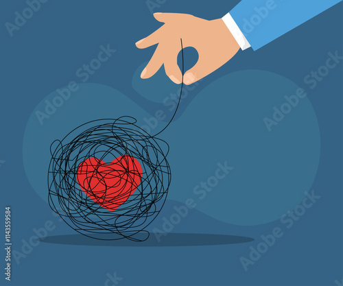 Untangling Emotions: Heart and Chaos 2d flat vector illustrations