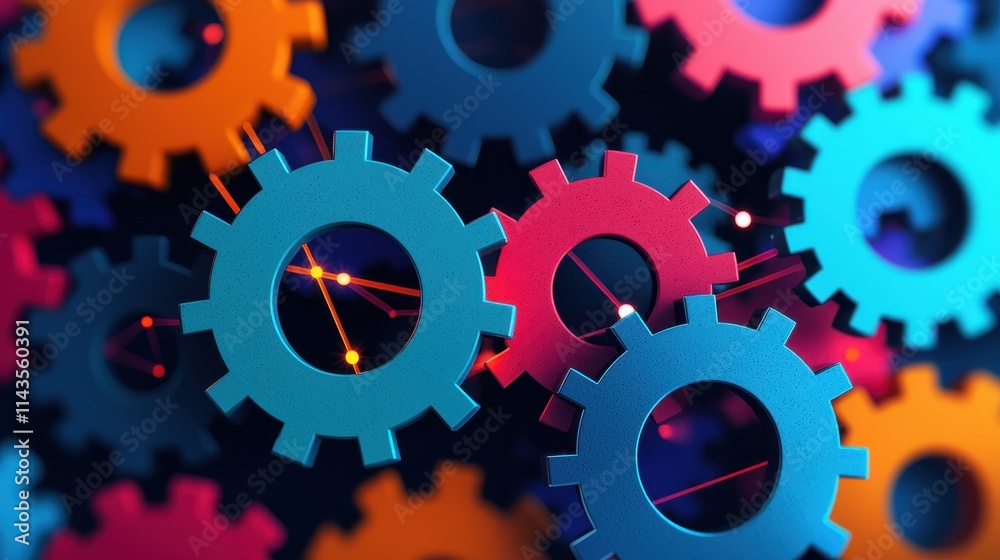 Vibrant Gears and Cogs in Abstract Colorful Arrangement Vibrant Gears and Cogs in Abstract Colorful Arrangement