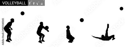 Collection of silhouettes of volleyball athletes with different movement poses. vector illustration. isolated on white background.