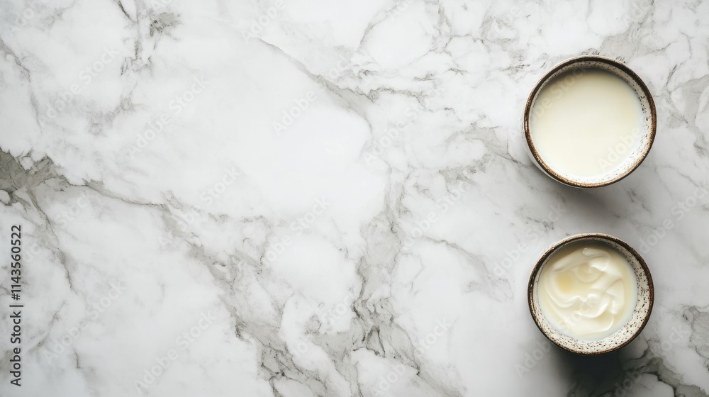 Dairy products on white marble background. Copy Space Dairy products on white marble background. Copy Space