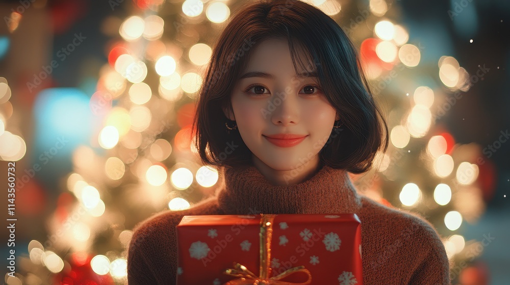 Happy asian woman holding Christmas gifts and happy new year on blurry of chrismas tree. Happy asian woman holding Christmas gifts and happy new year on blurry of chrismas tree.