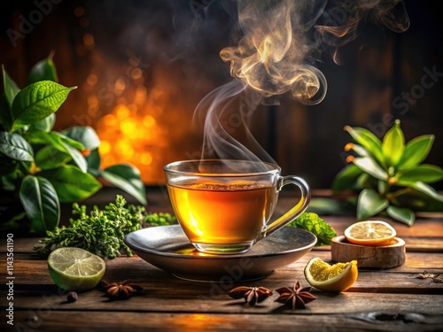 Earl Grey Tea Portrait Photography: Relaxing Cup, Steam, Cozy Atmosphere, Tea Time,  Afternoon Tea, British Tea,  Bergamot Tea, Teacup,  Tea Leaves,  Hot Drink,  Warm Beverage,  Luxury Tea