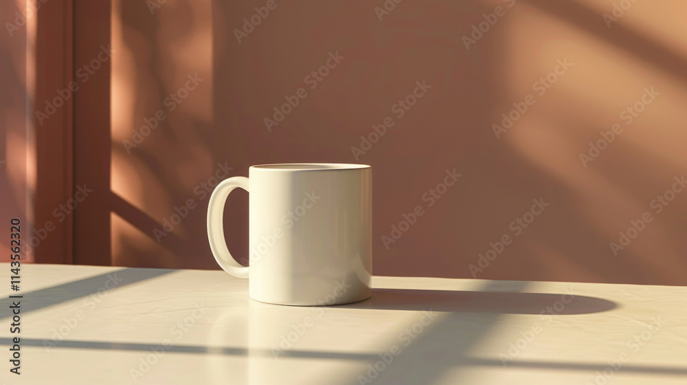 High-angle shot of a mug on a clean table, minimalist setup with shadows, perfect for branding High-angle shot of a mug on a clean table, minimalist setup with shadows, perfect for branding