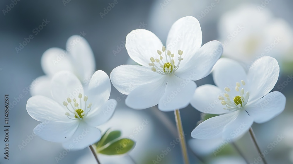 Delicate white flowers bloom gently in a soft focus photo. AI Generated Delicate white flowers bloom gently in a soft focus photo. AI Generated