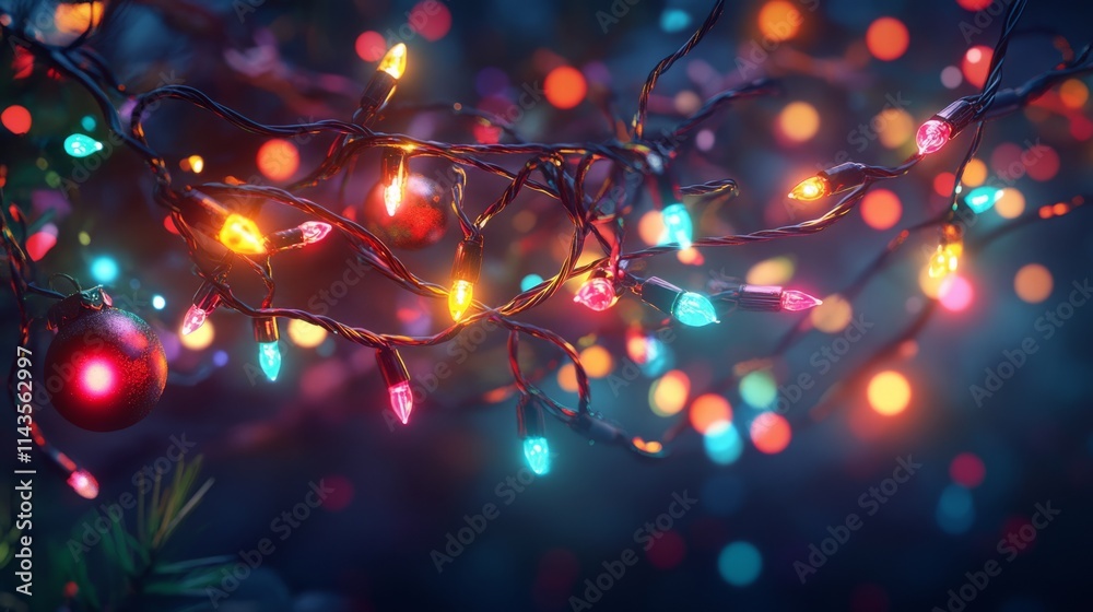 Dark background with neon Christmas lights Dark background with neon Christmas lights