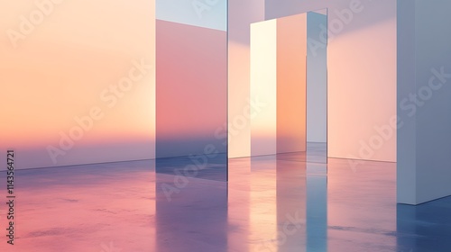 Abstract Pastel Sunset Reflections In Modern Minimalist Architecture