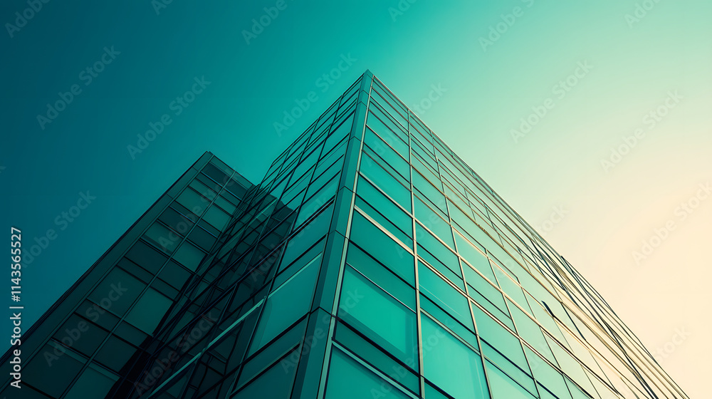 Modern Glass Building Exterior, Low-Angle View Modern Glass Building Exterior, Low-Angle View