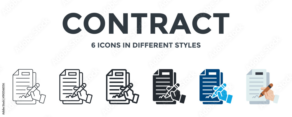 CONTRACT icon in different style vector illustration. Designed in thin line, regular line, bold line, glyph, color fill, and flat style can be used for web