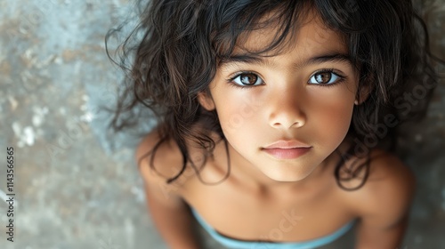 An amiable, Latin tyke with raven locks and ebony eyes isolated on a pristine background.