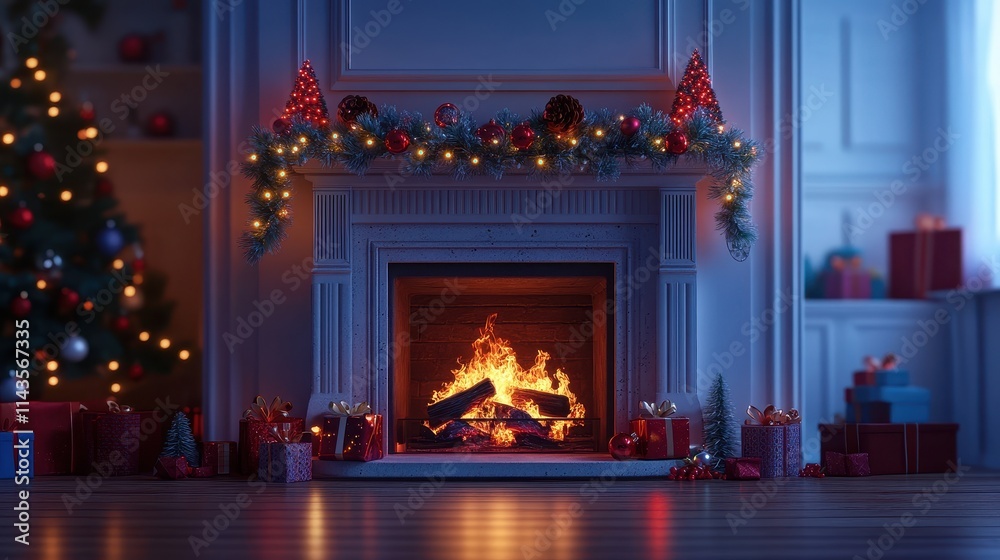 Fireplace with christmas decorations seamless looping time-lapse virtual video animation background Fireplace with christmas decorations seamless looping time-lapse virtual video animation background