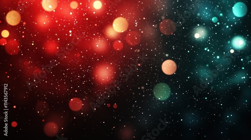 Blured chrismas background. Red and green glitter shiny bokeh. Bright red background with soft round bokeh lanterns. Chrismas lights bokeh.