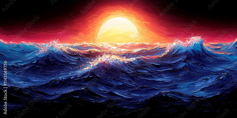 Vibrant Sunset Over Ocean Waves Vibrant Sunset Over Ocean Waves