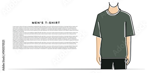 line art drawing of men's t-shirt clothing. line art of a half-body male model in a short t-shirt.