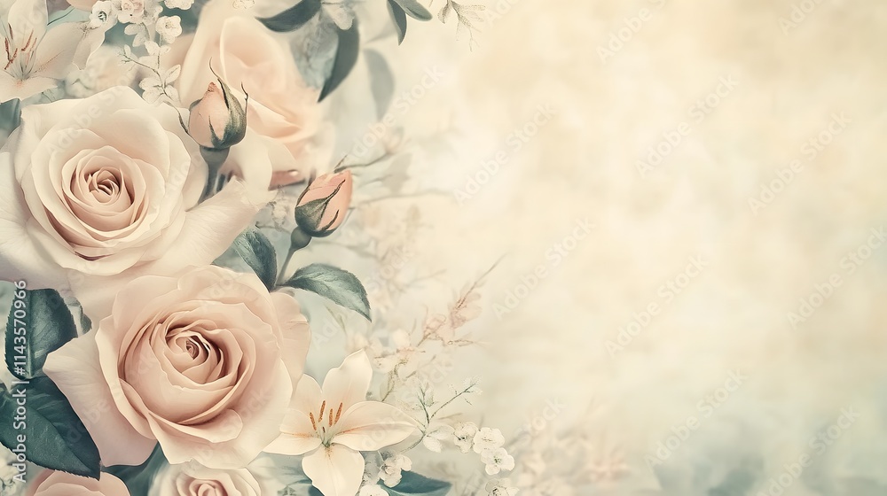 Pale Roses and Delicate White Flowers in a Soft Bouquet Pale Roses and Delicate White Flowers in a Soft Bouquet