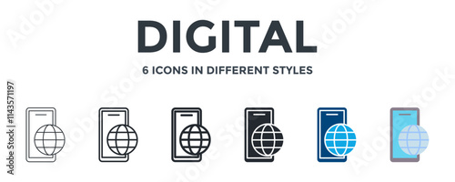DIGITAL icon in different style vector illustration. Designed in thin line, regular line, bold line, glyph, color fill, and flat style can be used for web