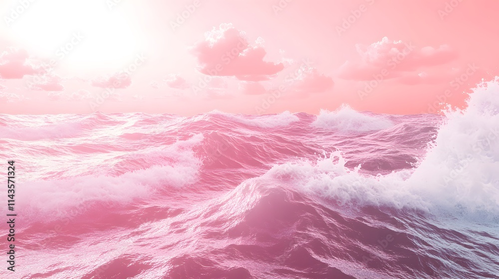 Fototapeta premium Pink Ocean Waves and Pastel Sky