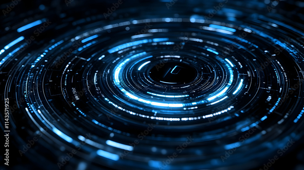 Abstract blue glowing circular technology background. Abstract blue glowing circular technology background.