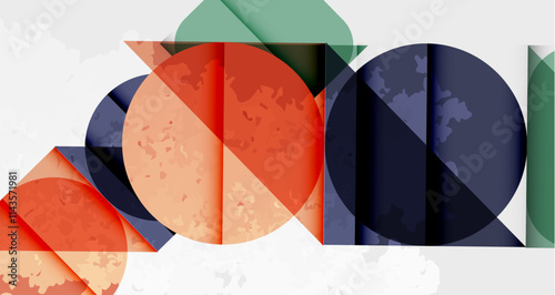Squares, circles and triangles and grainy noisy texture. Vector Illustration For Wallpaper, Banner, Background, Card, Book Illustration, landing page