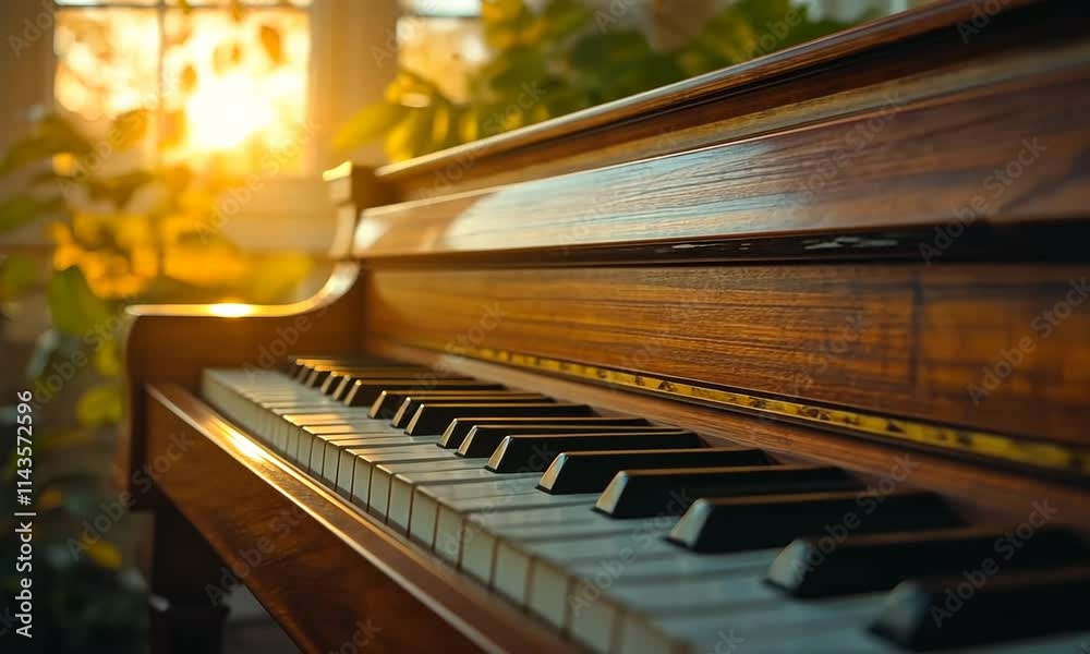A sunlit piano in a serene outdoor setting, inviting music and reflection. A sunlit piano in a serene outdoor setting, inviting music and reflection.