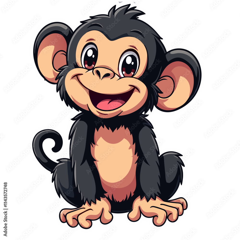 Cute monkey sitting in tropical rainforest background icon isolated