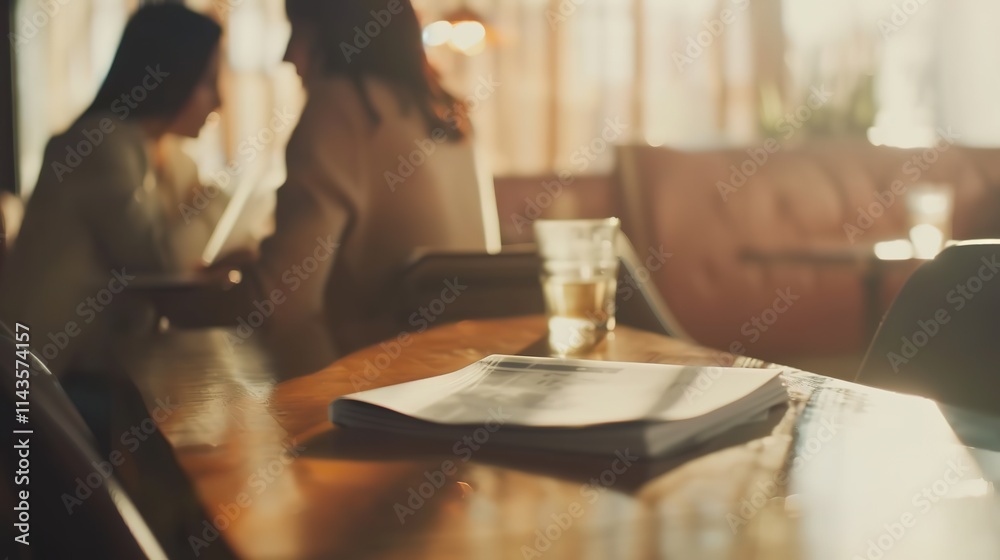 Two friends engaged in deep conversation over research papers and open laptops on a wooden table, collaborative study and academic discussion concept. Two friends engaged in deep conversation over research papers and open laptops on a wooden table, collaborative study and academic discussion concept.