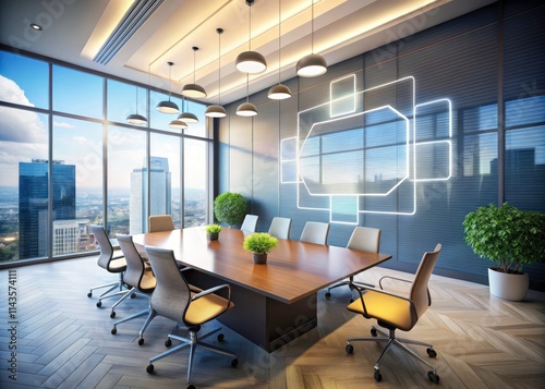 Online Meeting Glyph Illustration, Architectural Photography, Abstract Discussion, Modern Conference Room Design