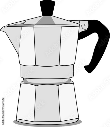 vector illustration of moka pot isolated on white background, icon symbol for design element, coffee shop, cafe, restaurant, print, cover, poster. graphic design object no people.