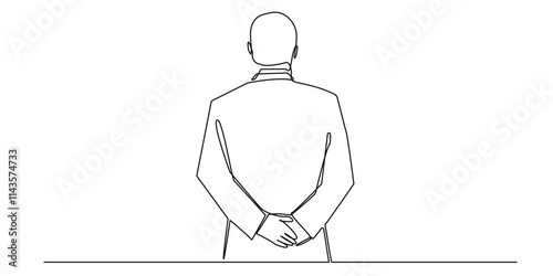 continuous line drawing of business man facing back.one line drawing of mature man in suit facing back.single line vector illustration