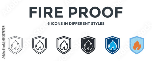 FIRE PROOF icon in different style vector illustration. Designed in thin line, regular line, bold line, glyph, color fill, and flat style can be used for web